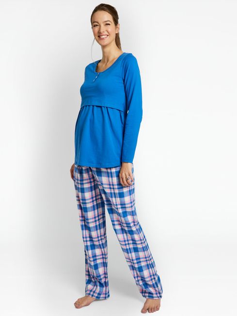 JoJo Maman Bébé Blue Check Maternity & Nursing Pyjama Set