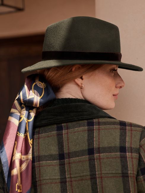 Joules Maude Khaki Wool Fedora Hat
