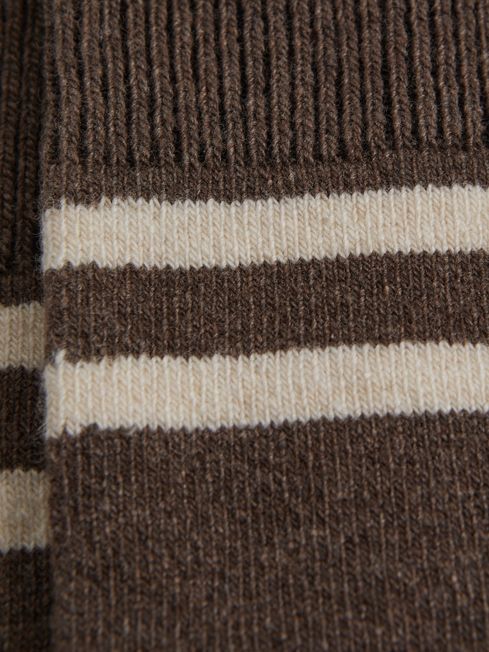 Wool Blend Striped Crew Socks in Brown Melange