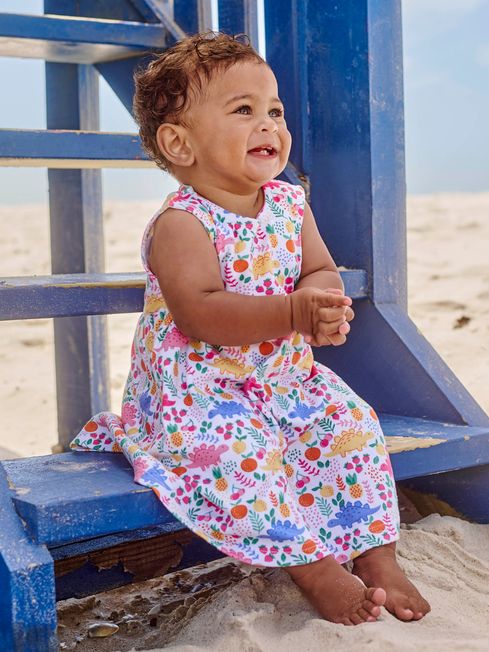 White Girls Sweet Dinosaur Print Summer Dress