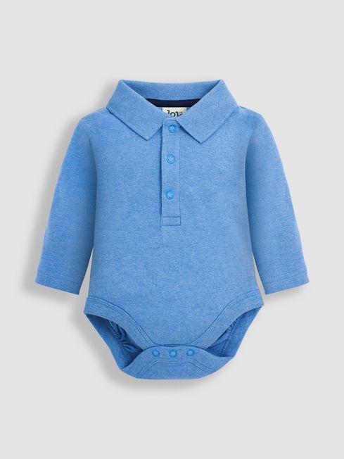 JoJo Maman Bébé Blue Plain Long Sleeve Polo Shirt Body