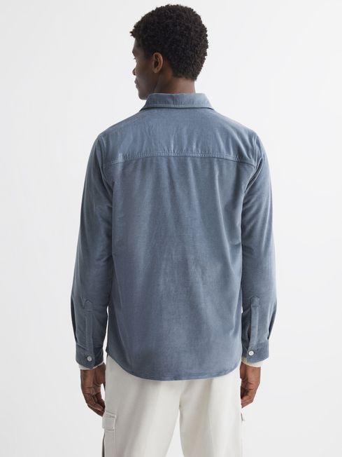 Corduroy Button-Through Overshirt in Airforce Blue