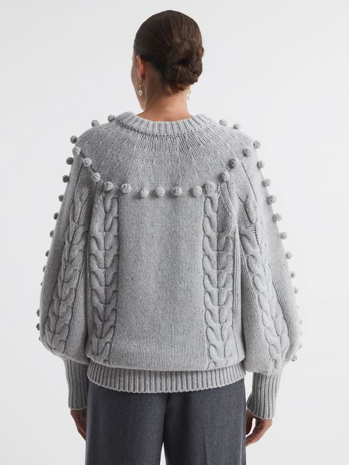 Joslin Wool Pom Pom Crew Neck Jumper in Grey Marle REISS