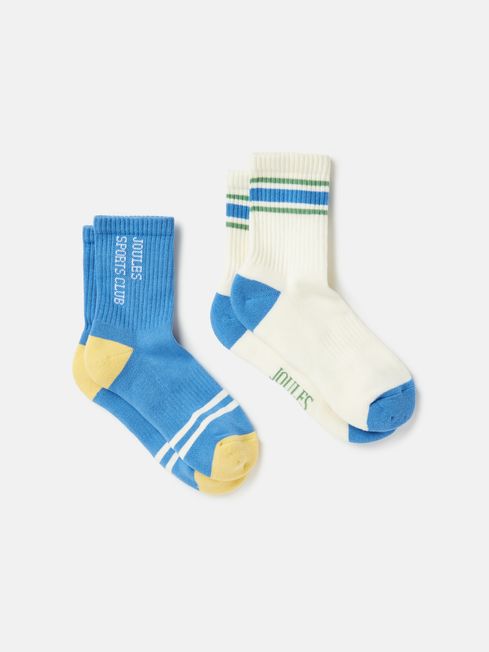 Joules Boys' Volley Blue Tennis Ankle Socks (2 Pack)