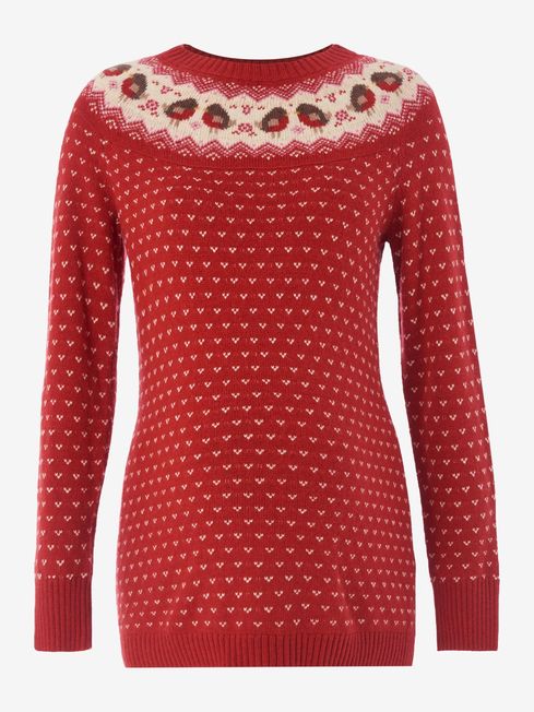 Red Maternity Robin Cashmere Mix Fair Isle Pattern Jumper JoJo Maman Bebe