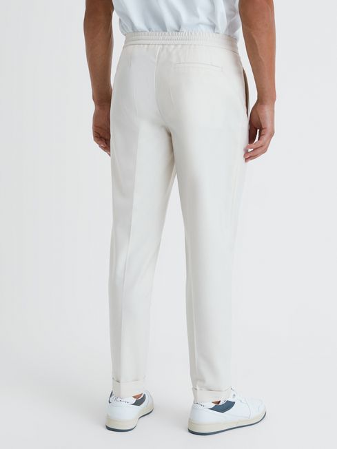 Relaxed Drawstring Trousers with Turn-Ups in Ecru