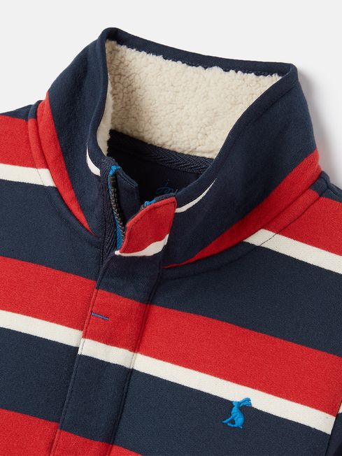 Joules Winter Dale Red Navy Quarter Zip Sweatshirt with Fleece Lining