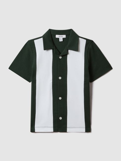 Reiss Green/Ecru Skade Junior Cotton Cuban Collar Bowling Shirt