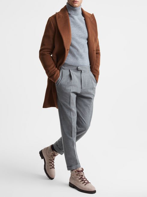Leather Hiking Boots in Stone REISS