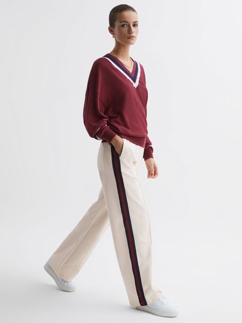 The Upside Wide Leg Side Striped Joggers in White REISS