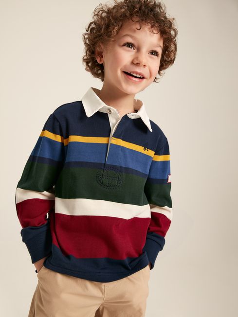 Boys Onside Navy Striped Cotton Rugby Shirt