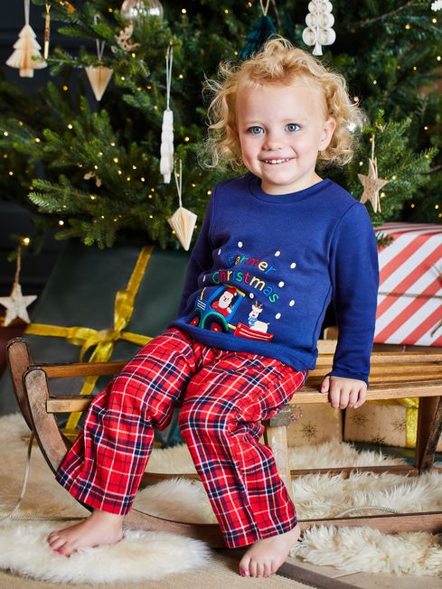 Red Kids Farmer Christmas Tartan Pyjamas JoJo Maman Bebe
