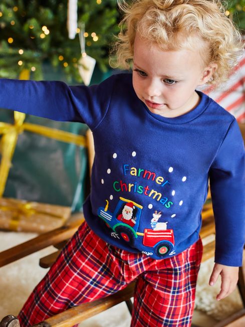 Red Kids Farmer Christmas Tartan Pyjamas JoJo Maman Bebe