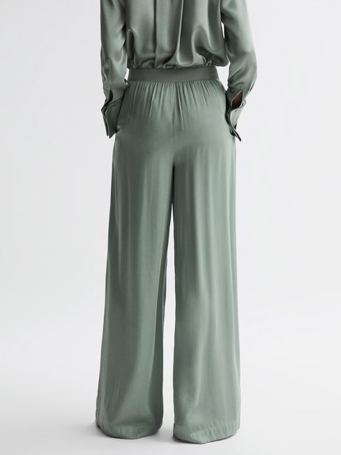 Wide Leg Elasticated Waist Trousers in Sage