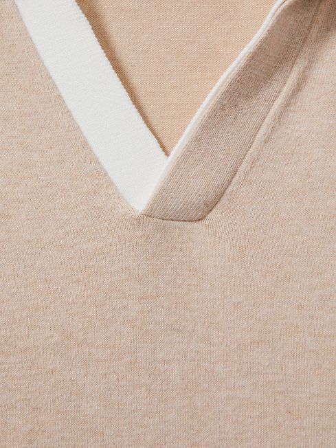 Cotton Blend Contrast Open Collar Shirt in Camel