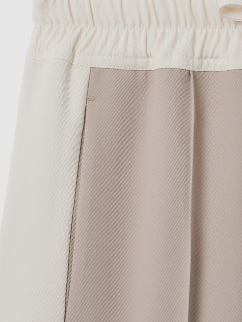 Wide Leg Contrast Stripe Drawstring Trousers in Mink Neutral