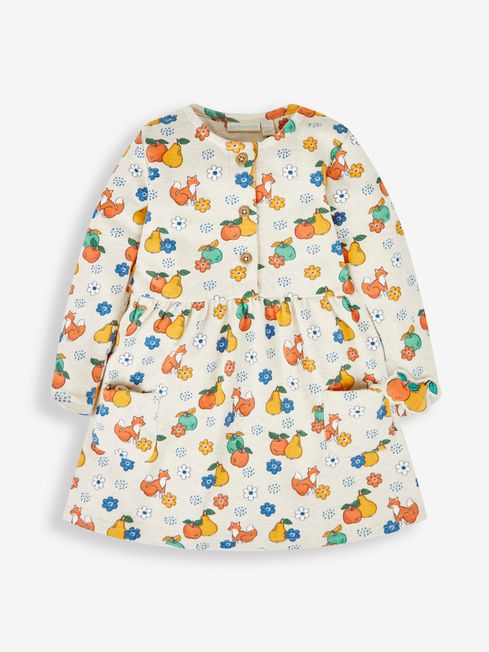 JoJo Maman Bébé Stone Natural Fox & Fruit Girls' Button Front Dress