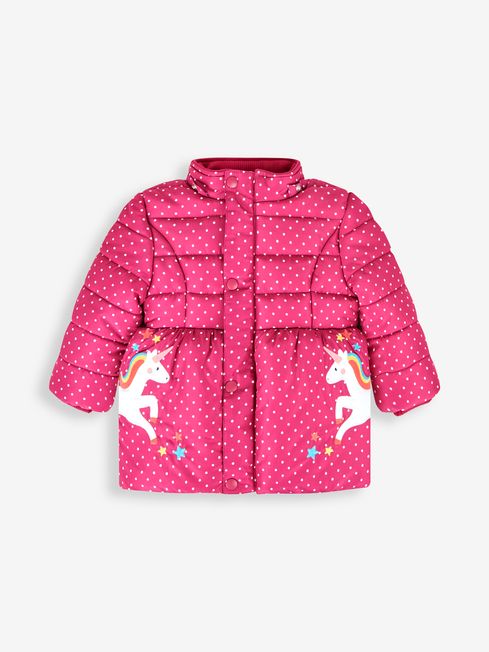 Raspberry Unicorn Print Puffer Jacket JoJo Maman Bebe
