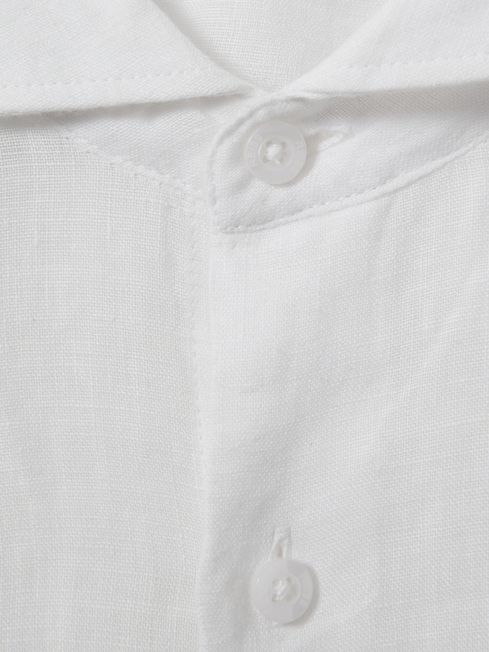 Junior Striped Linen Cutaway Collar Shirt in White