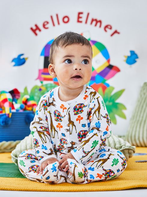 Cream Elmer Print Sleepsuit