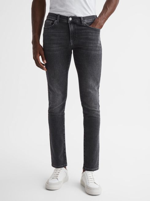 Slim Fit Dark Wash Jeans in Grey - REISS