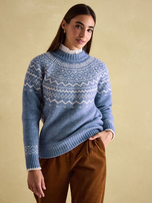 Charlotte Blue Crew Neck Fairisle Pattern Jumper Joules