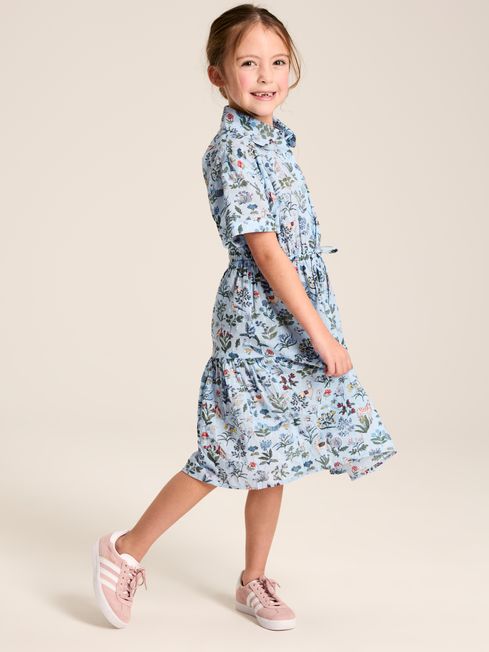 Girls Summer Blue Textured Shirt Dress Joules