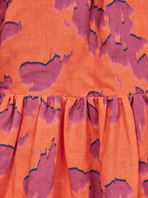 Senior Print Midi Dress in Orange Print