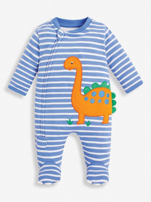 JoJo Maman Bébé Blue Dinosaur Zip Baby Sleepsuit