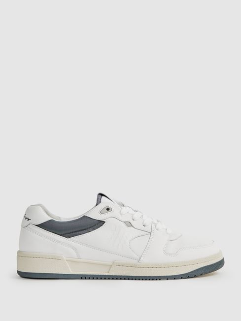 Reiss White Astor Leather Colourblock Lace-Up Trainers