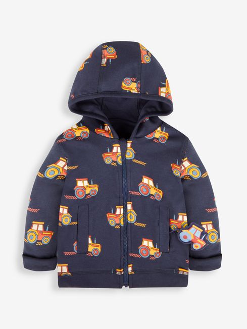 Navy Blue Tractor Reversible Applique Jersey Hoodie JoJo Maman Bebe