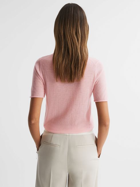 Knitted Crew Neck T-Shirt in Light Pink