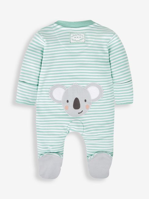 Green Koala Applique Zip Cotton Baby Sleepsuit JoJo Maman Bebe