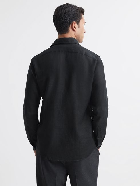 Linen Cutaway Collar Shirt in Black