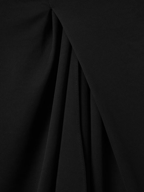 High Rise Draped Midi Skirt in Black