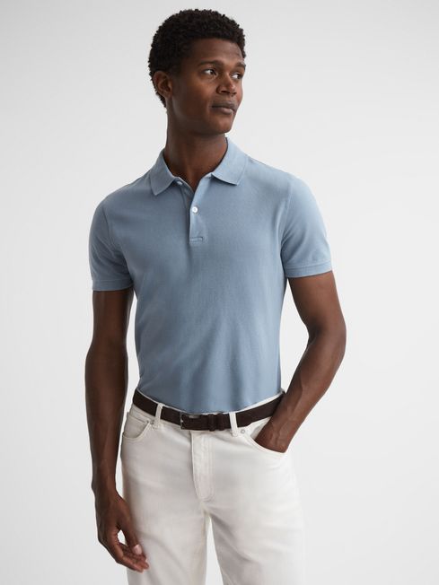 Reiss Soft Blue Puro Slim Fit Garment Dye Polo Shirt