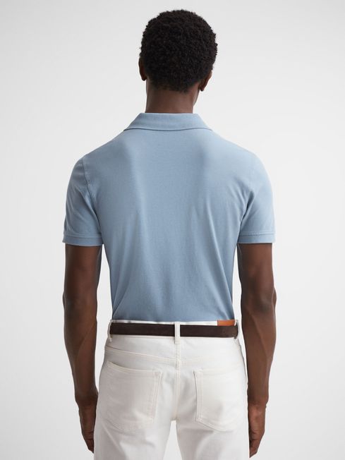 Slim Fit Garment Dye Polo Shirt in Soft Blue