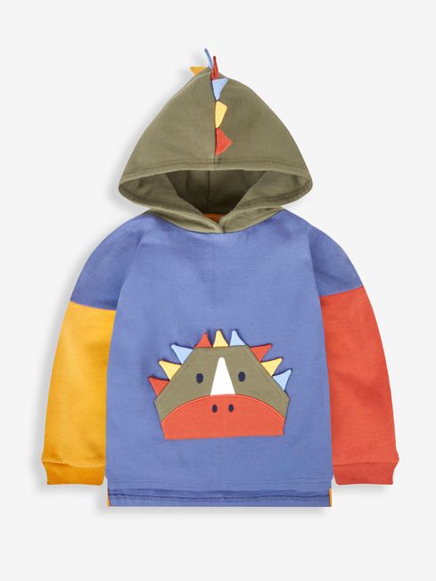 Denim Blue Dino Boys Applique Novelty Hoodie JoJo Maman Bebe