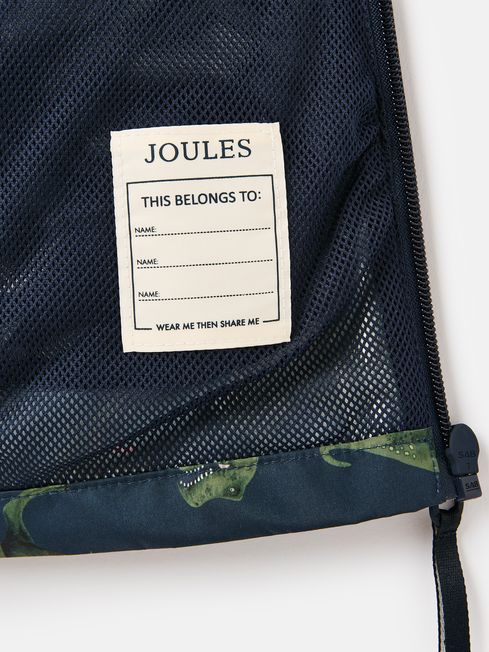 Boys Rainwell Navy Dinosaur Waterproof Raincoat With Hood Joules