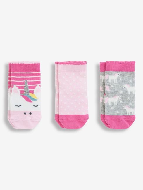 JoJo Maman Bébé Pink 3-Pack Pink Unicorn Socks