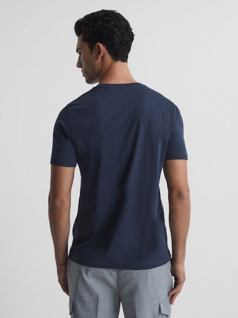 Cotton V-Neck T-Shirt in Airforce Blue Melange