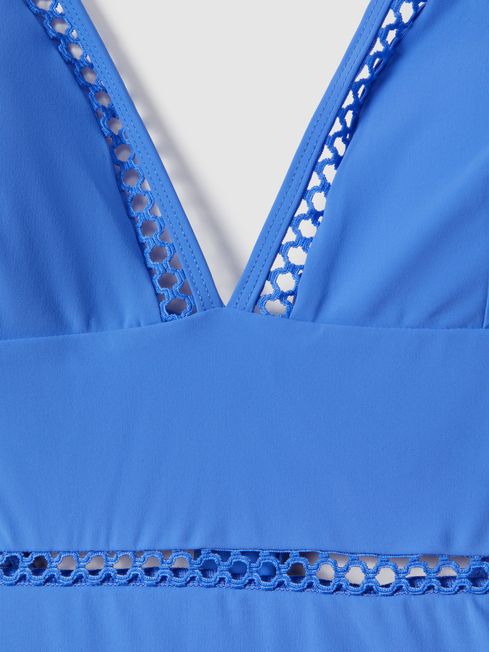 Lattice Halter Neck Swimsuit in Light Blue