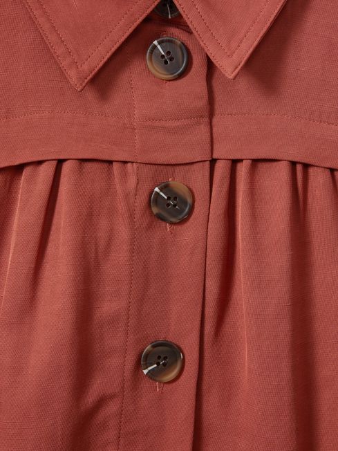 Viscose-Linen Belted Midi Dress in Rust