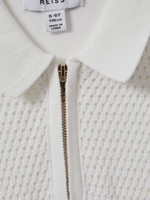 Senior Textured Half-Zip Polo T-Shirt in Optic White