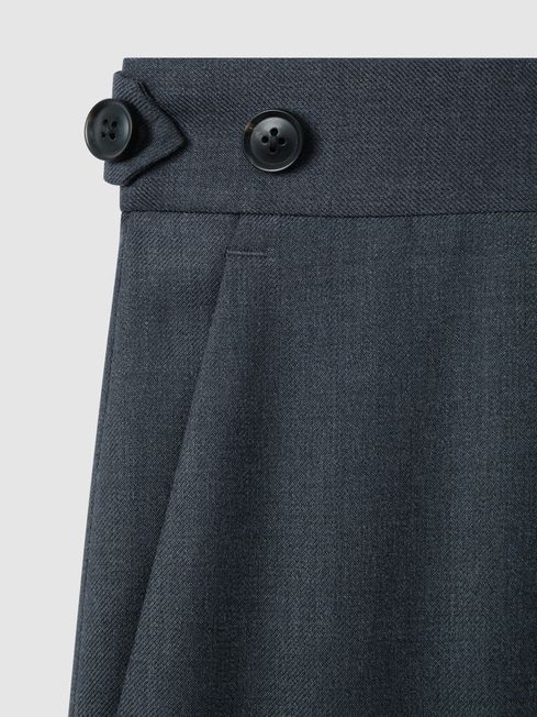 Slim Fit Wool Side Adjuster Trousers in Airforce Blue