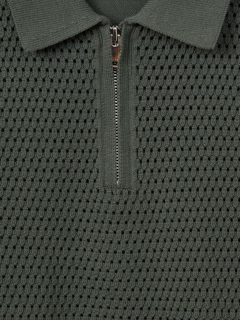 Senior Textured Half-Zip Polo T-Shirt in Dark Sage
