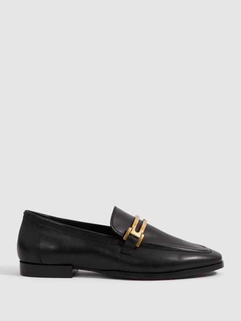 Reiss Black Angela Leather Rounded Loafers
