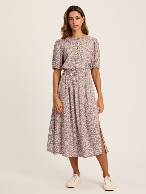 Adele Green Pink Floral Button Down Midi Dress with Slit