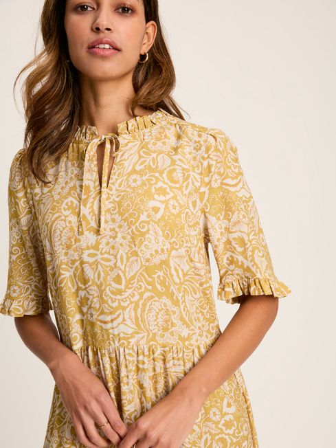 Layla Yellow Frill Hem Floral Midi Dress Joules