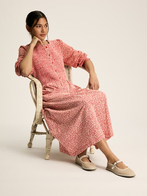 Gia Red Mixed Fabric Dress Joules